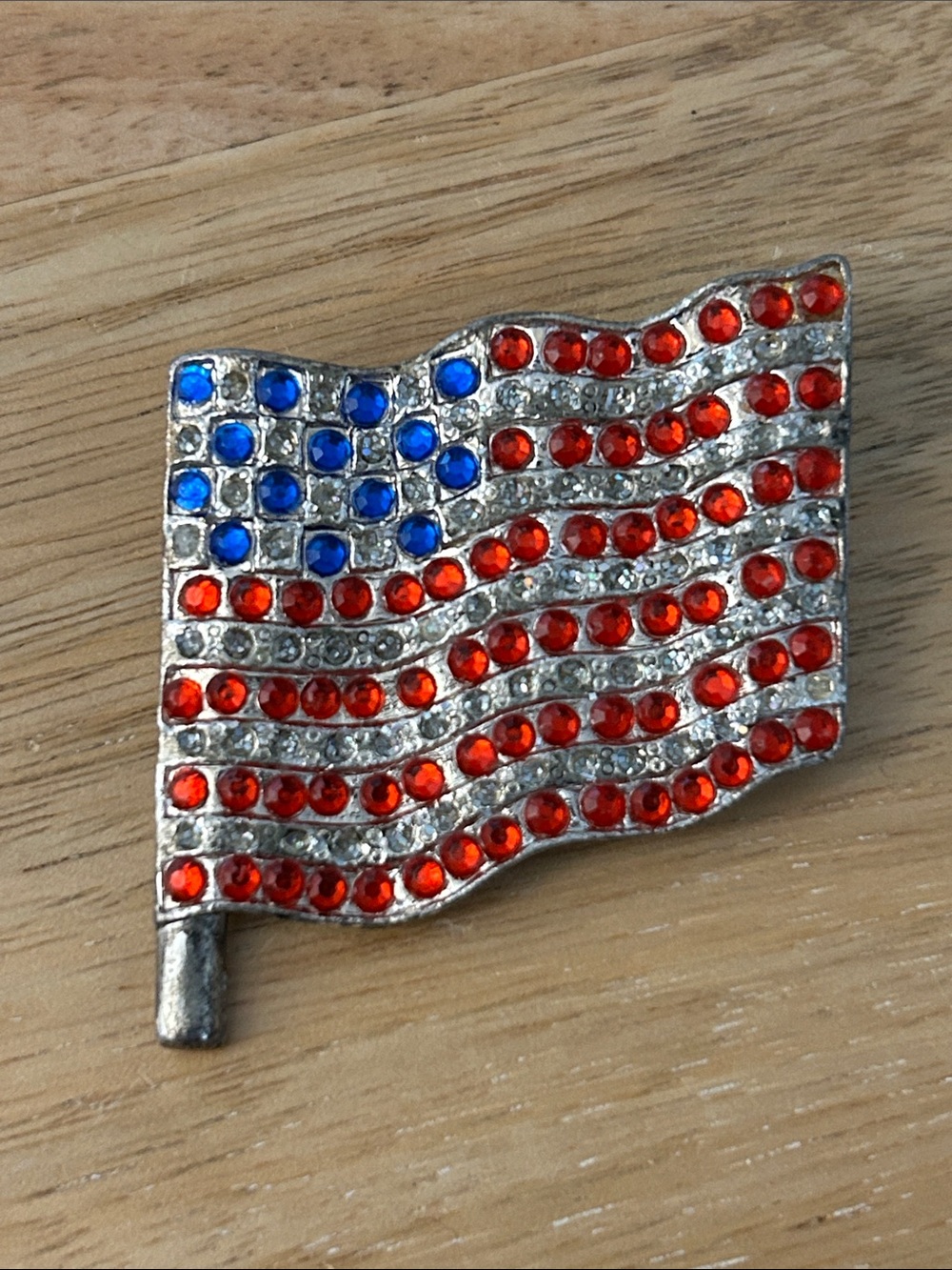 Vintage American Flag Red White Blue Rhinestone Brooch pin